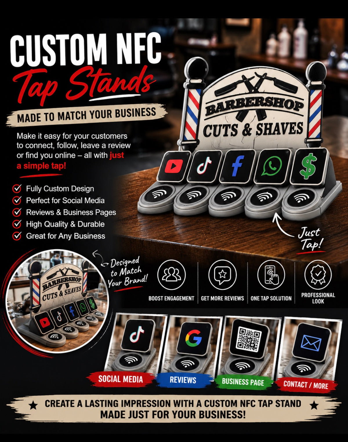 Custom NFC Tap Stand – Personalised for Your Business