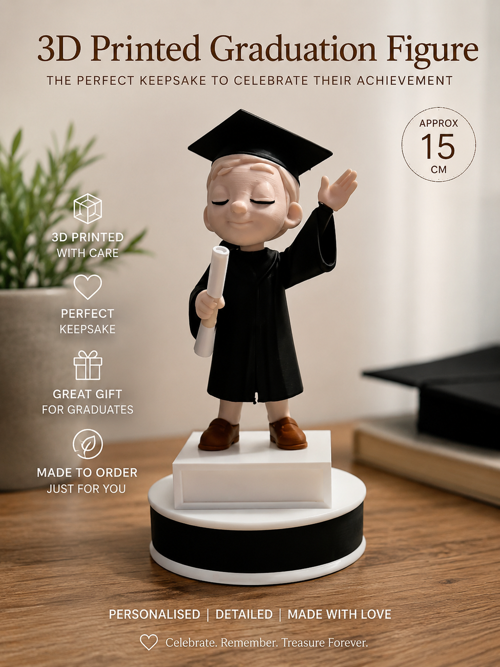 Personalised 3D Printed Graduation Figure – Approx. 15 cm